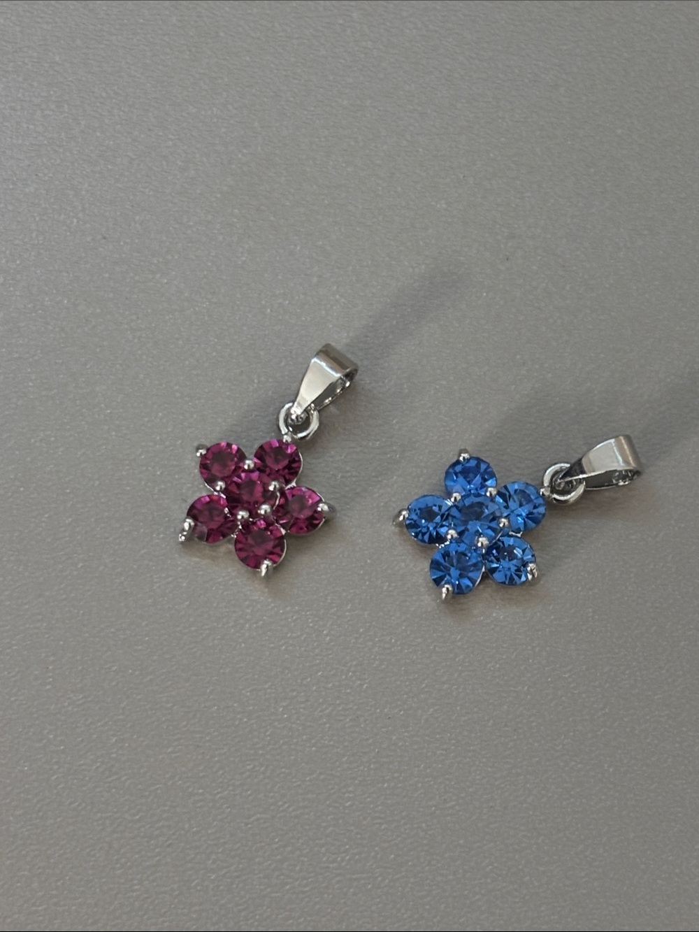 Blue and Pink Crystal Flower Pendants - Women's Jewelry
